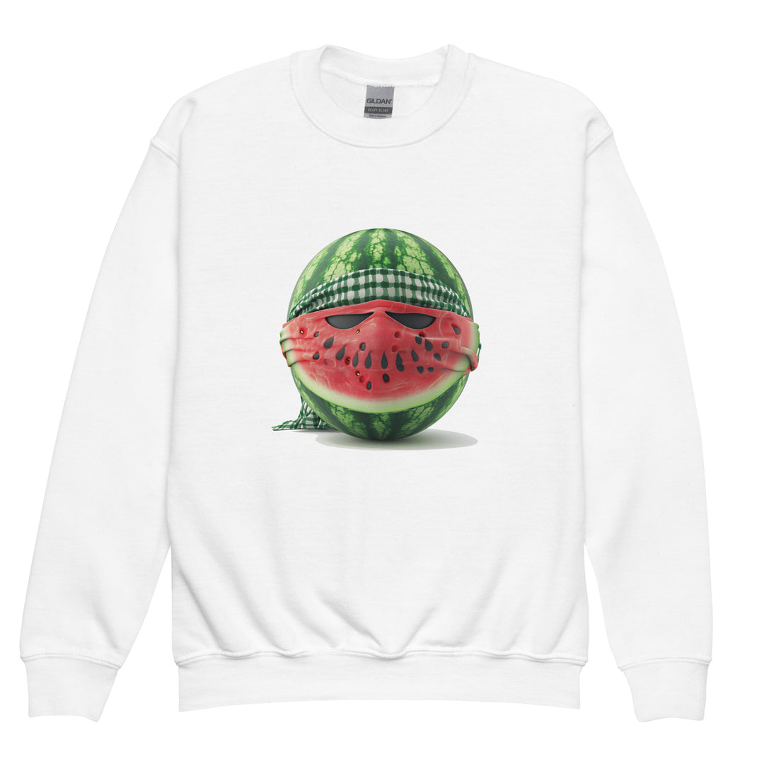 Youth crewneck sweatshirt - Palestine Watermelon Fighter, White
