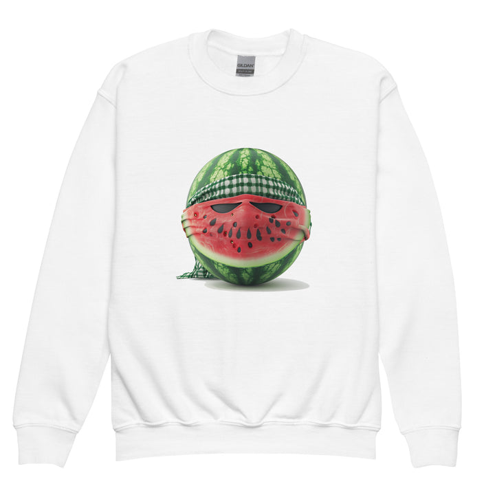Youth crewneck sweatshirt - Palestine Watermelon Fighter, White
