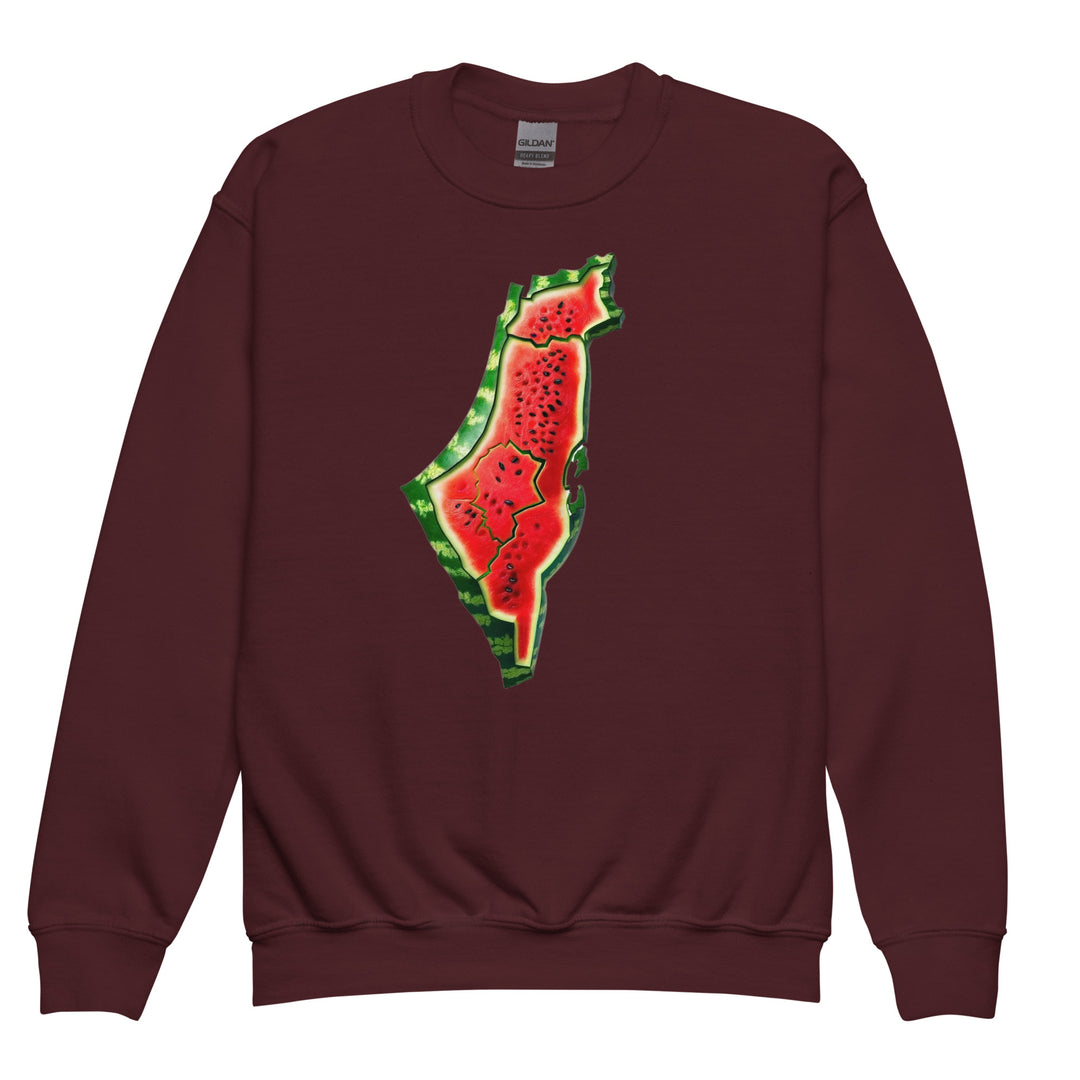 Youth crewneck sweatshirt - Palestine Watermelon, Maroon