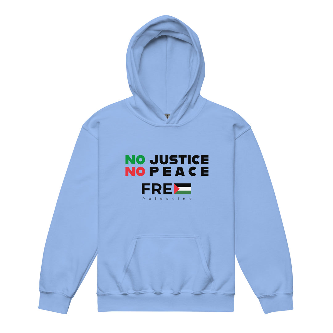 Youth Heavy Blend Hoodie - No Justice No Peace, Carolina Blue