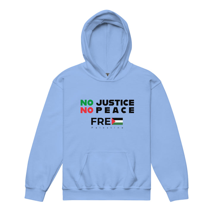 Youth Heavy Blend Hoodie - No Justice No Peace, Carolina Blue