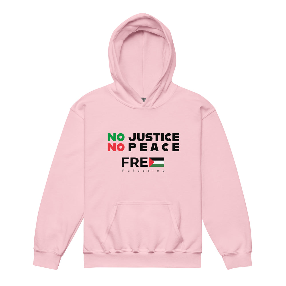 Youth Heavy Blend Hoodie - No Justice No Peace, Light Pink