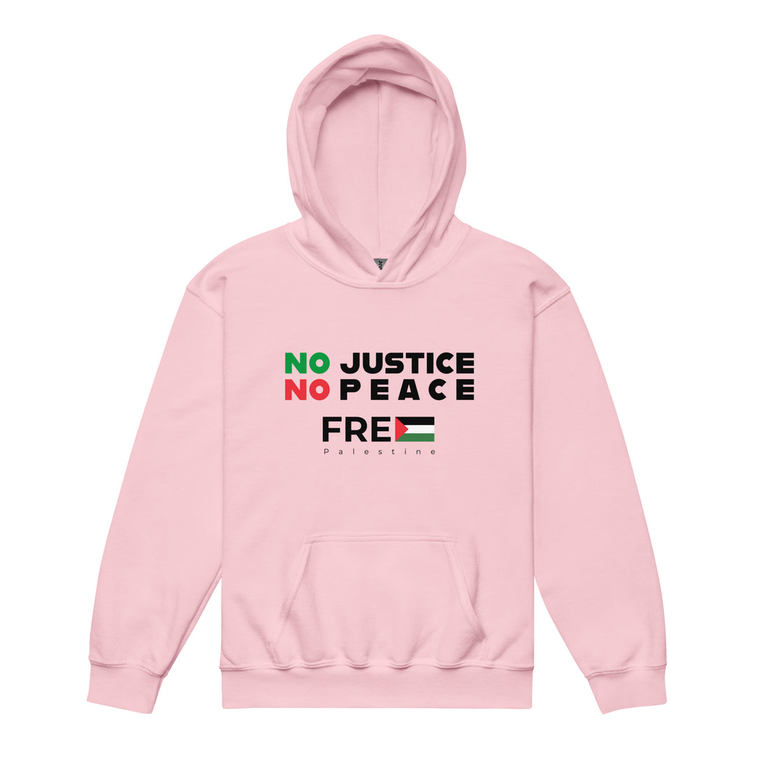 Youth Heavy Blend Hoodie - No Justice No Peace, Light Pink
