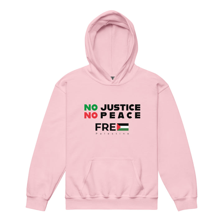Youth Heavy Blend Hoodie - No Justice No Peace, Light Pink