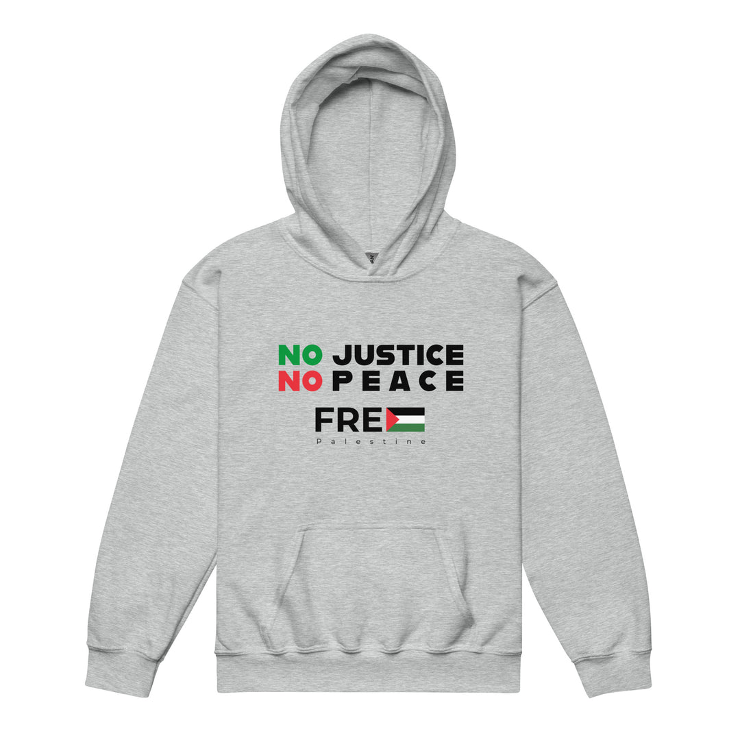 Youth Heavy Blend Hoodie - No Justice No Peace, Sport Grey