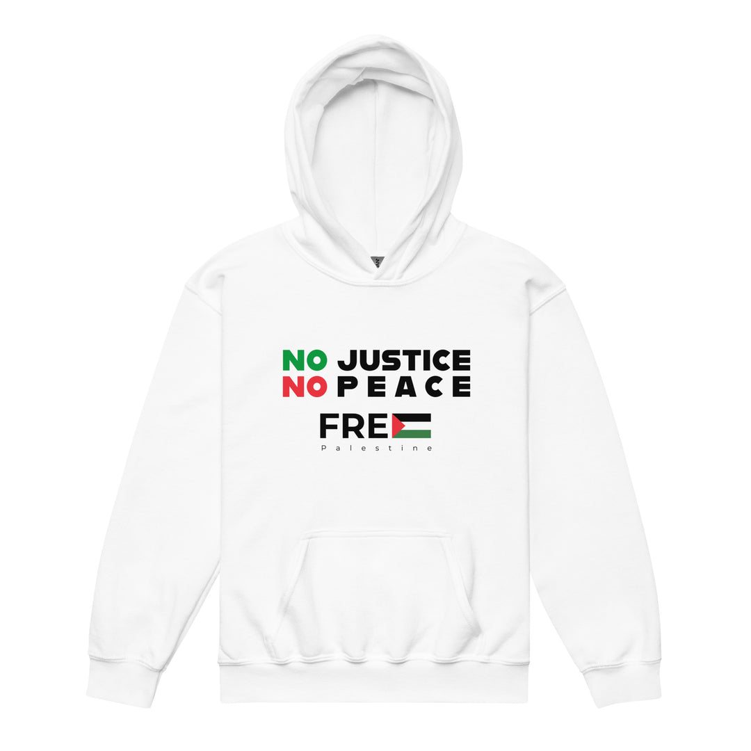 Youth Heavy Blend Hoodie - No Justice No Peace, White