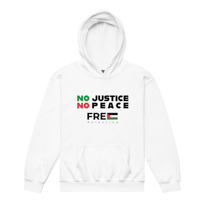 Youth Heavy Blend Hoodie - No Justice No Peace, White