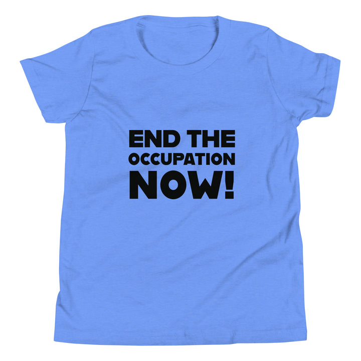 Youth Short Sleeve T-Shirt - End the Occupation Now!, Heather Columbia Blue