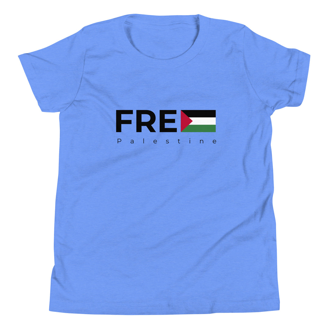 Youth Short Sleeve T-Shirt - Free Palestine, Heather Columbia Blue