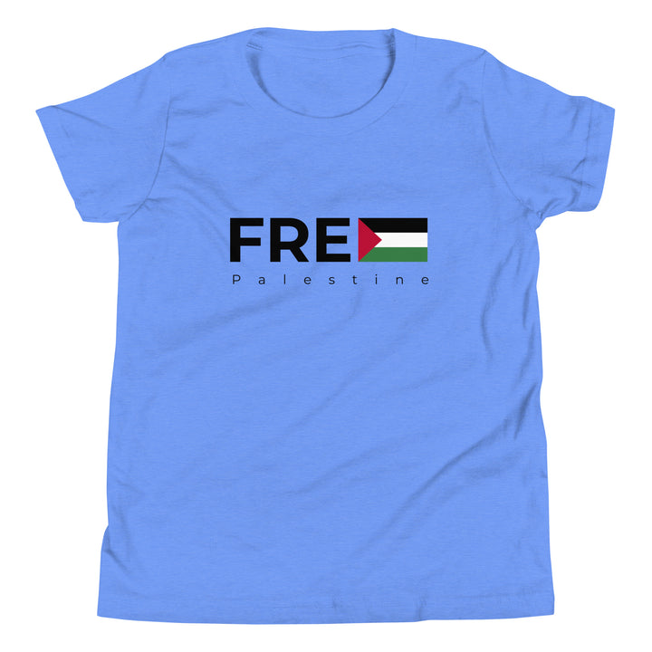 Youth Short Sleeve T-Shirt - Free Palestine, Heather Columbia Blue