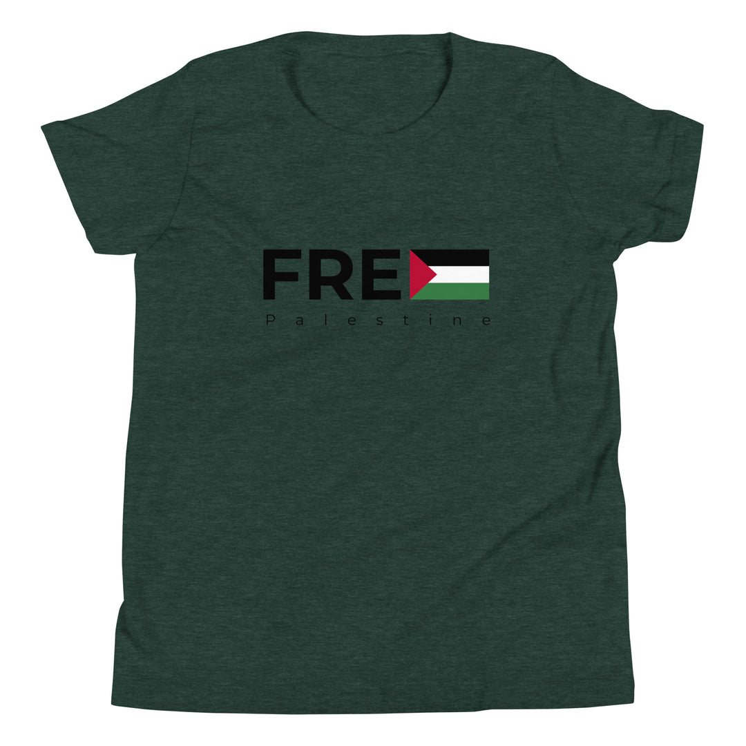 Youth Short Sleeve T-Shirt - Free Palestine, Heather Forest