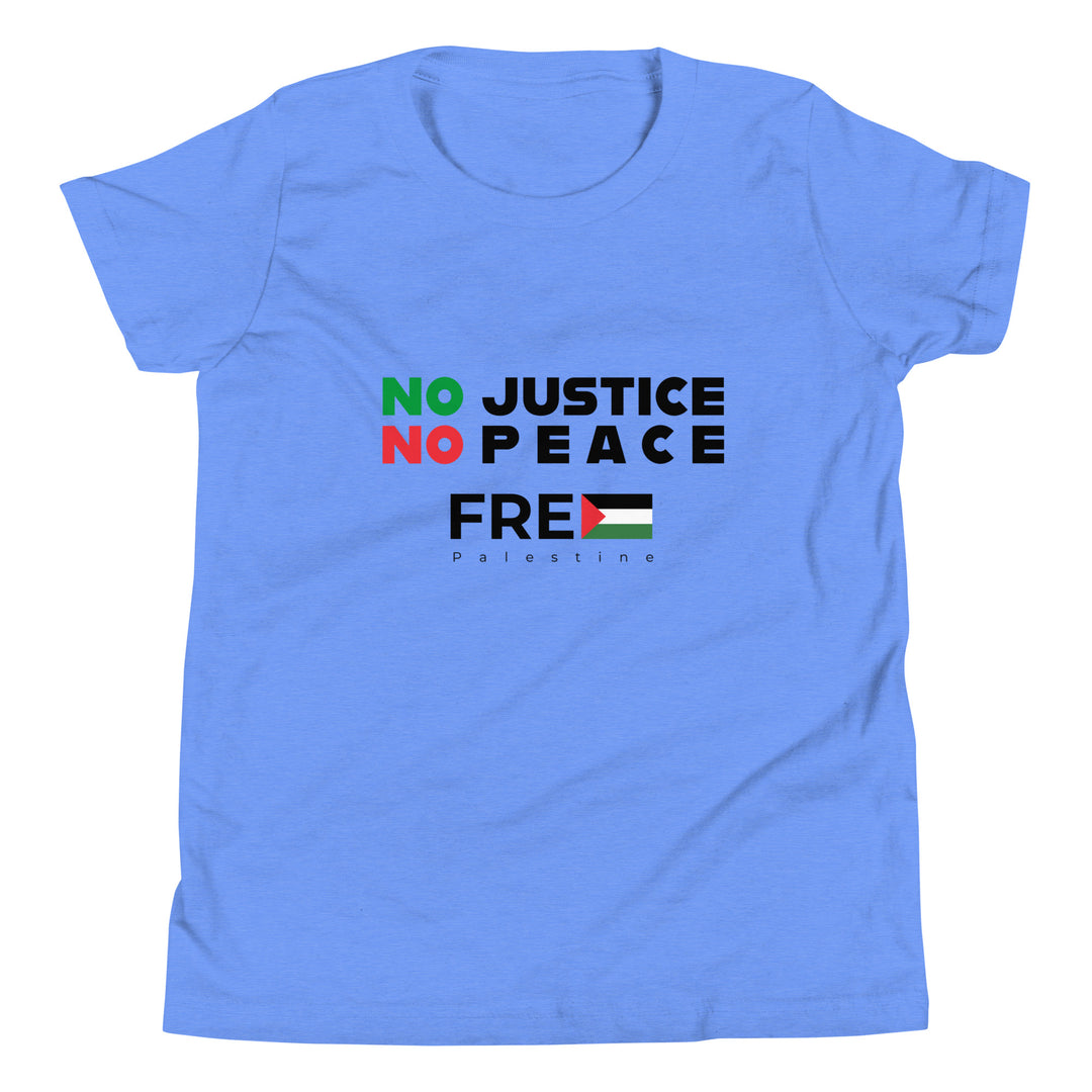 Youth Short Sleeve T-Shirt - No Justice No Peace, Heather Columbia Blue