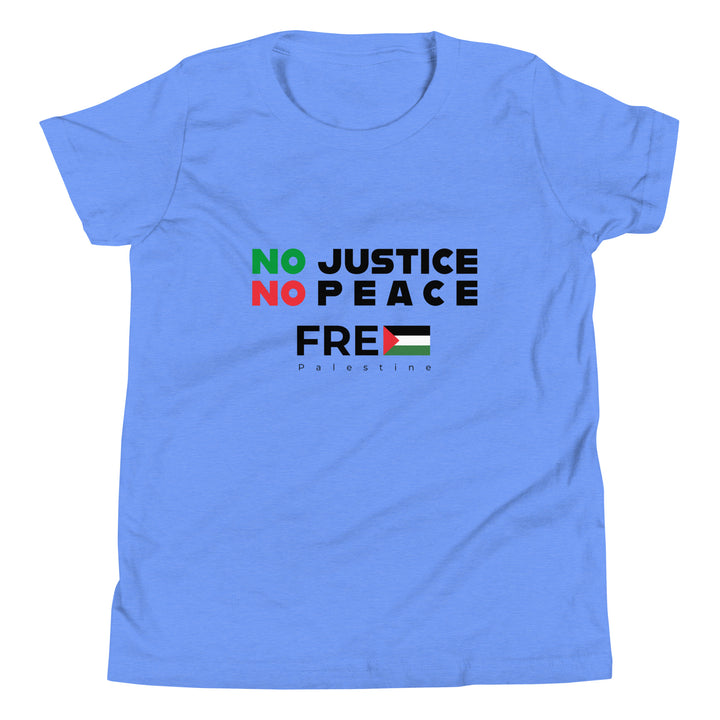 Youth Short Sleeve T-Shirt - No Justice No Peace, Heather Columbia Blue