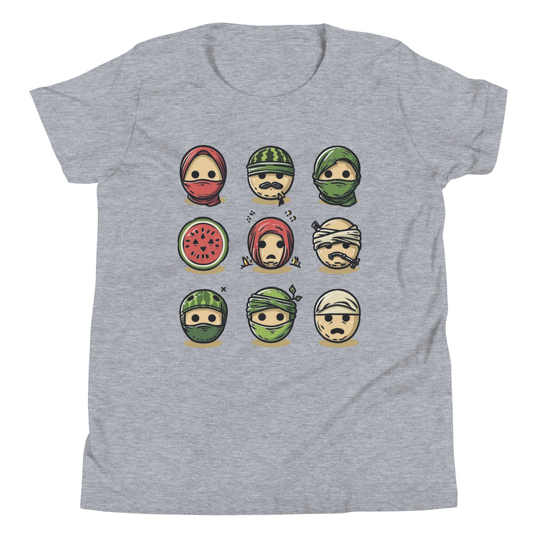 Youth Short Sleeve T-Shirt - Palestine Emoji, Heather