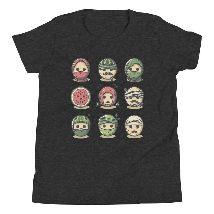 Youth Short Sleeve T-Shirt - Palestine Emoji, Dark Grey Heather