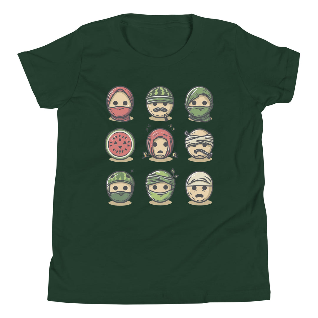 Youth Short Sleeve T-Shirt - Palestine Emoji, Forest