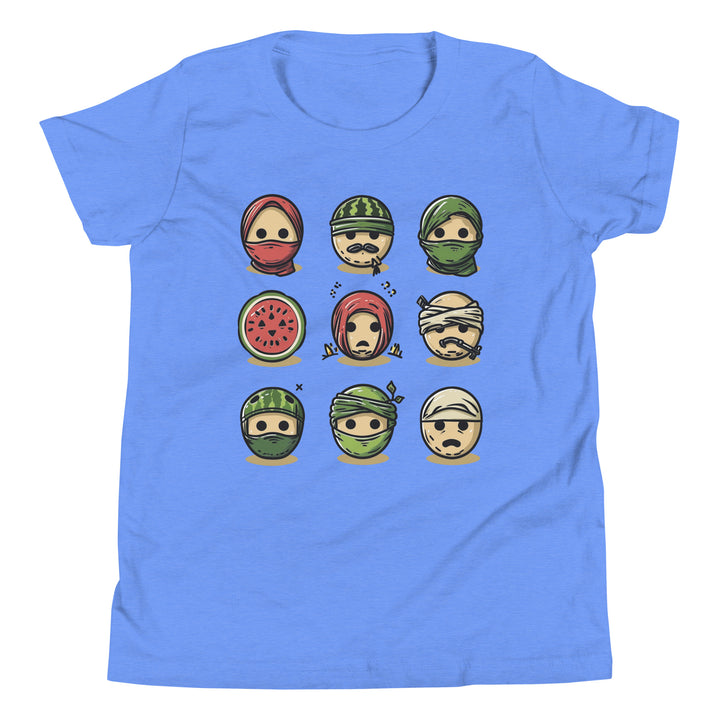 Youth Short Sleeve T-Shirt - Palestine Emoji, Heather Columbia Blue