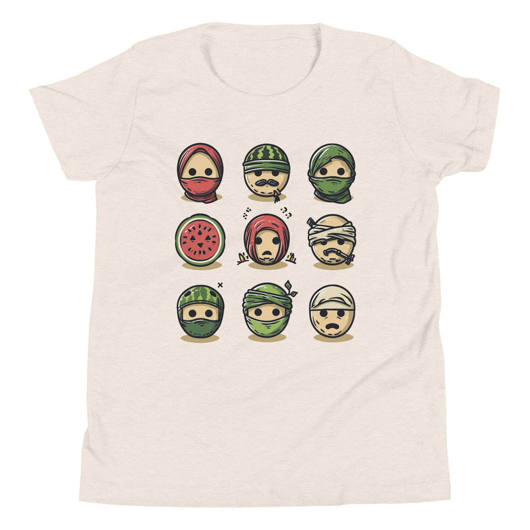 Youth Short Sleeve T-Shirt - Palestine Emoji, Heather Dust
