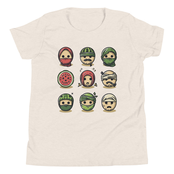 Youth Short Sleeve T-Shirt - Palestine Emoji, Heather Dust