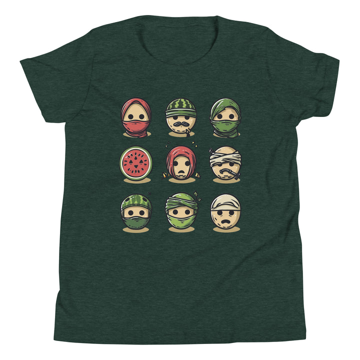 Youth Short Sleeve T-Shirt - Palestine Emoji, Heather Forest