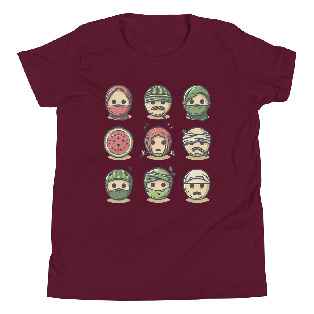 Youth Short Sleeve T-Shirt - Palestine Emoji, Maroon
