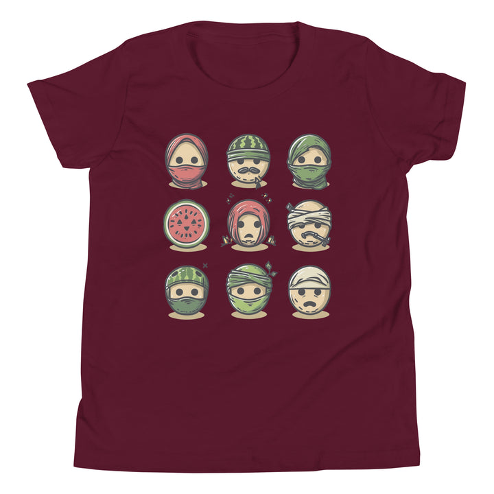 Youth Short Sleeve T-Shirt - Palestine Emoji, Maroon