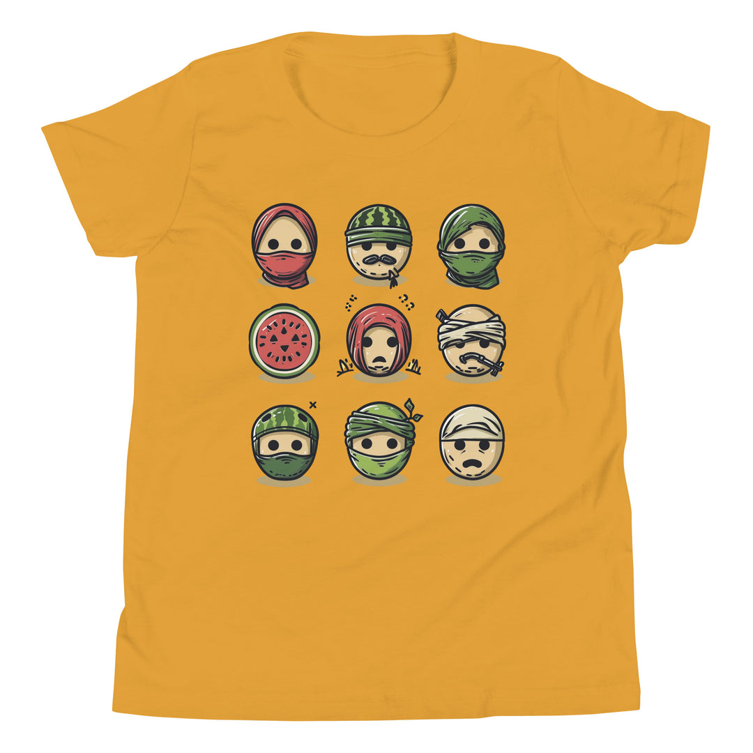 Youth Short Sleeve T-Shirt - Palestine Emoji, Mustard