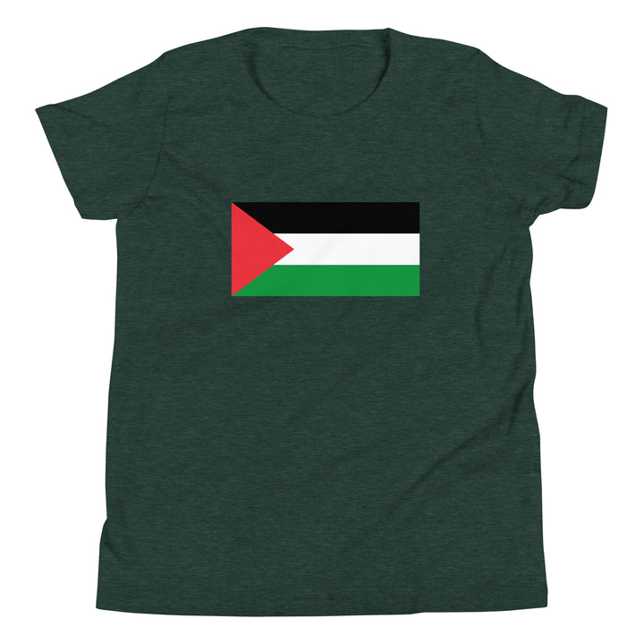 Youth Short Sleeve T-Shirt - Palestine Flag, Heather Forest