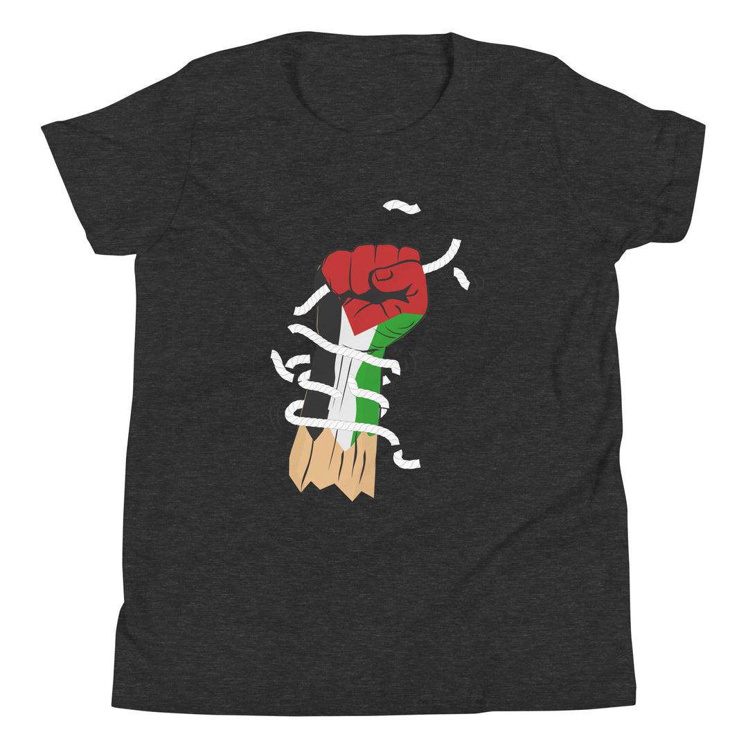 Youth Short Sleeve T-Shirt - Palestine Hand, Dark Grey Heather