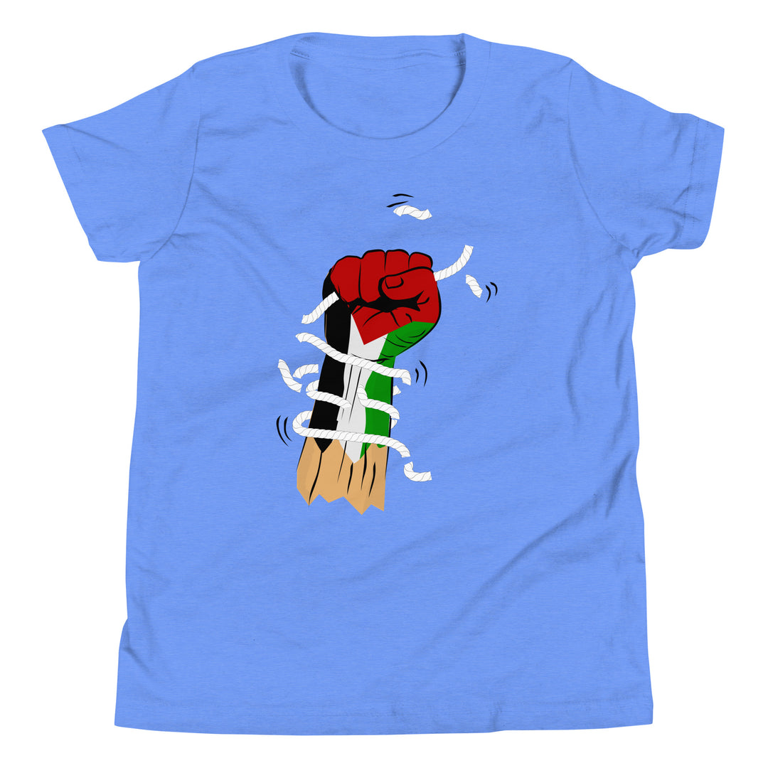 Youth Short Sleeve T-Shirt - Palestine Hand, Heather Columbia Blue