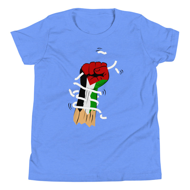 Youth Short Sleeve T-Shirt - Palestine Hand, Heather Columbia Blue