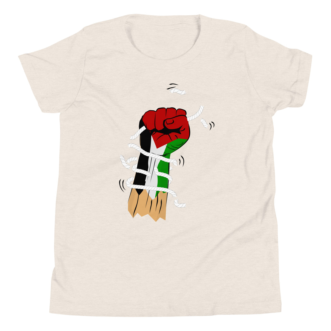Youth Short Sleeve T-Shirt - Palestine Hand, Heather Dust