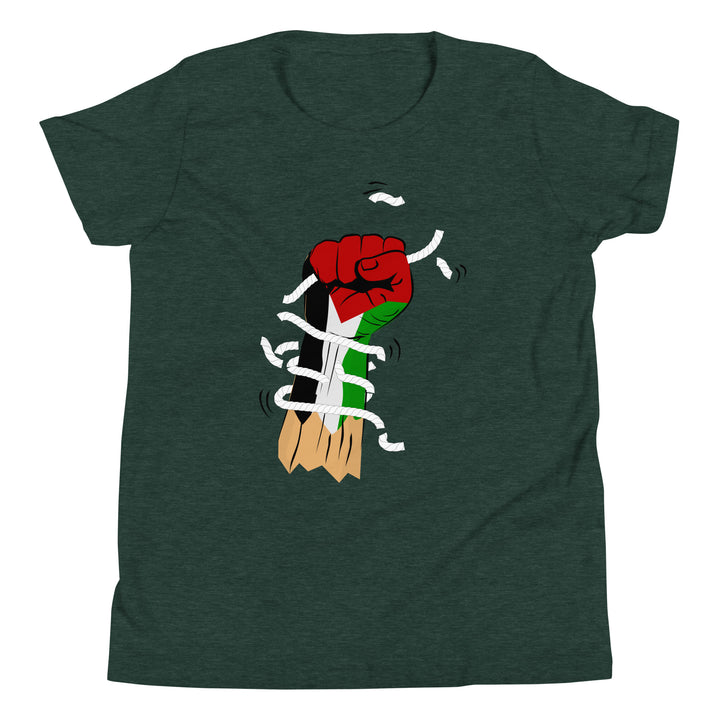 Youth Short Sleeve T-Shirt - Palestine Hand, Heather Forest
