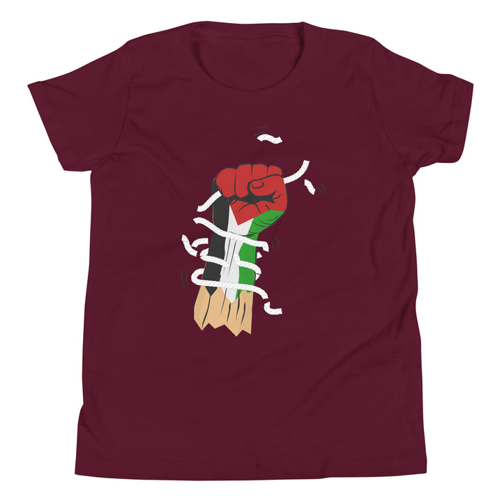 Youth Short Sleeve T-Shirt - Palestine Hand, Maroon