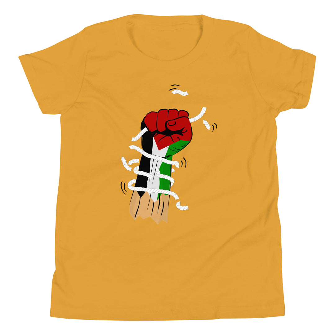 Youth Short Sleeve T-Shirt - Palestine Hand, Mustard