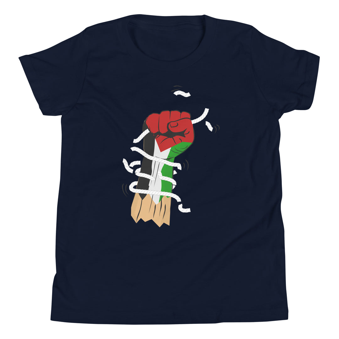 Youth Short Sleeve T-Shirt - Palestine Hand, Navy