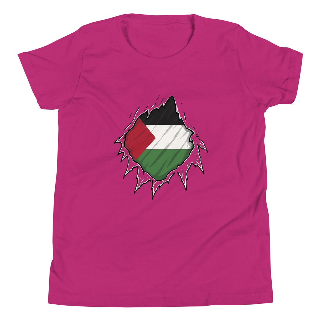 Youth Short Sleeve T-Shirt - Palestine Hero, Berry
