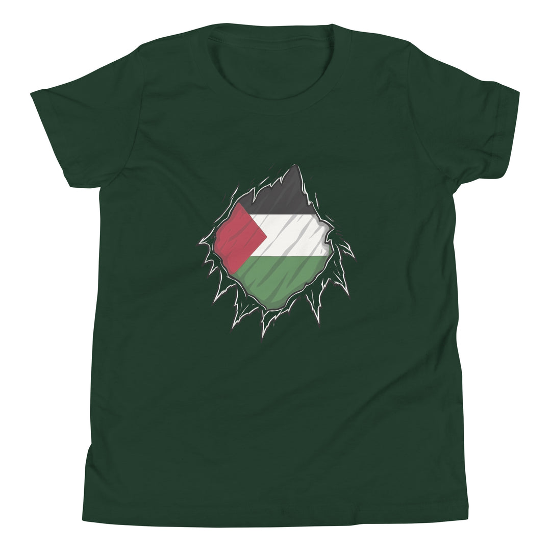 Youth Short Sleeve T-Shirt - Palestine Hero, Forest