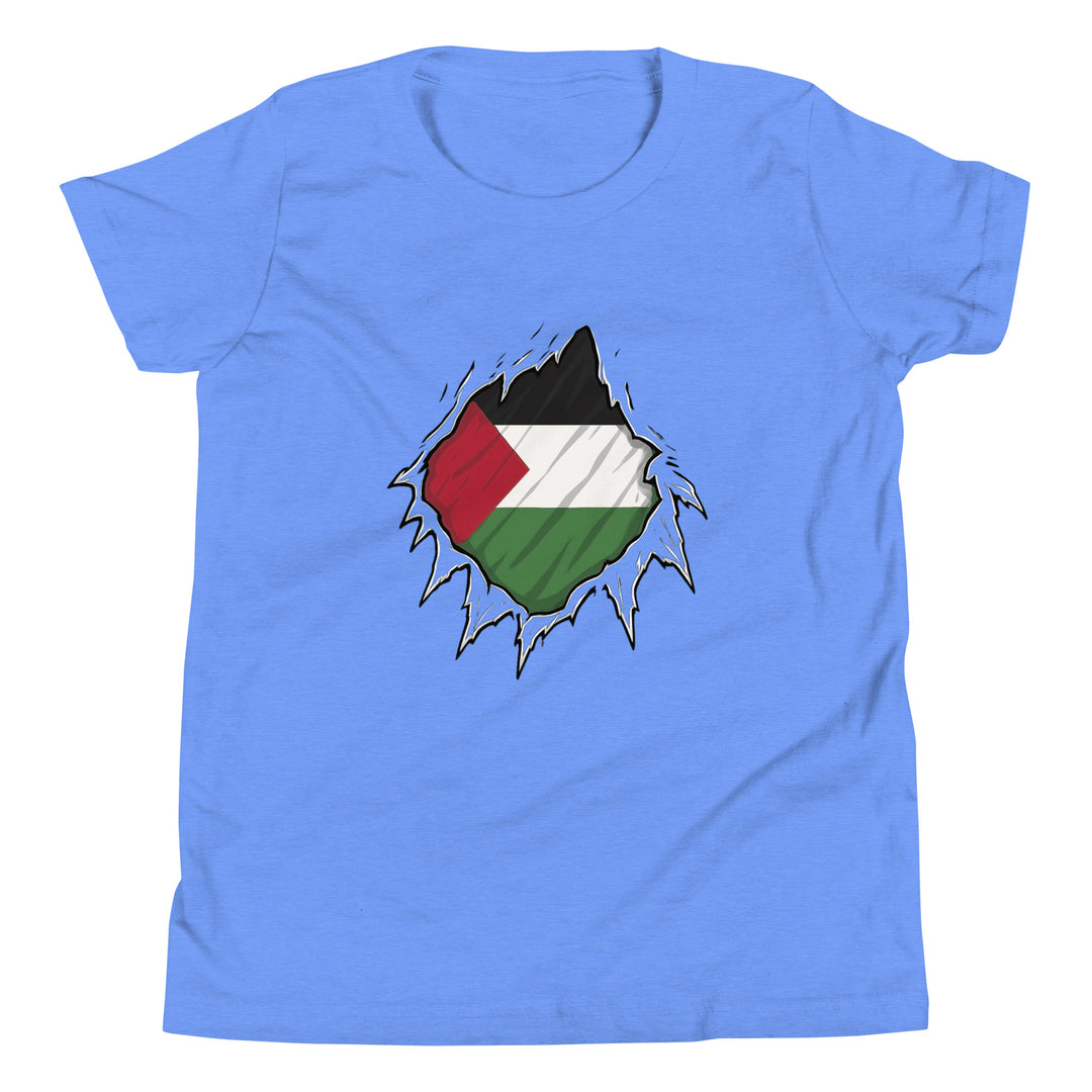 Youth Short Sleeve T-Shirt - Palestine Hero, Heather Columbia Blue