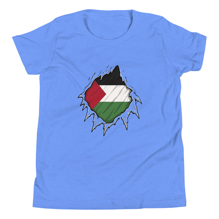 Youth Short Sleeve T-Shirt - Palestine Hero, Heather Columbia Blue