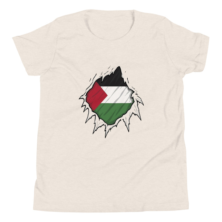 Youth Short Sleeve T-Shirt - Palestine Hero, Heather Dust
