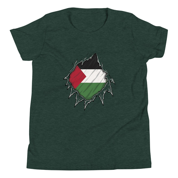 Youth Short Sleeve T-Shirt - Palestine Hero, Heather Forest