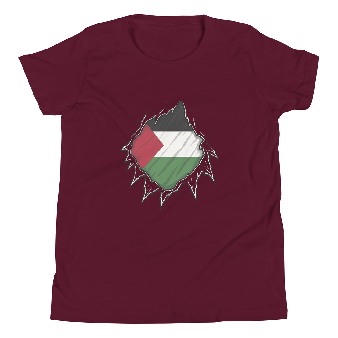 Youth Short Sleeve T-Shirt - Palestine Hero, Maroon