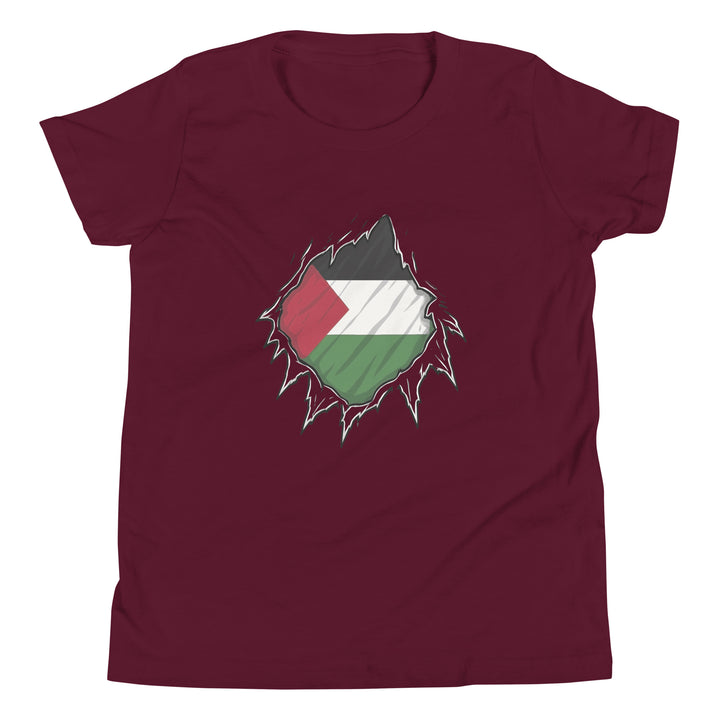 Youth Short Sleeve T-Shirt - Palestine Hero, Maroon
