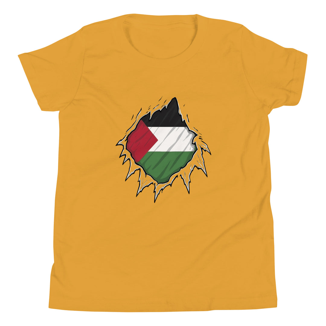 Youth Short Sleeve T-Shirt - Palestine Hero, Mustard