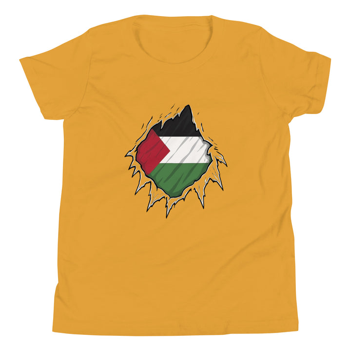 Youth Short Sleeve T-Shirt - Palestine Hero, Mustard
