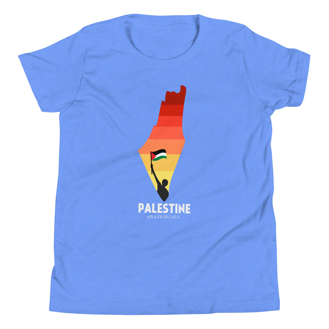Youth Short Sleeve T-Shirt - Palestine Map, Heather Columbia Blue