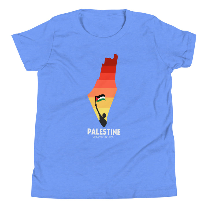 Youth Short Sleeve T-Shirt - Palestine Map, Heather Columbia Blue