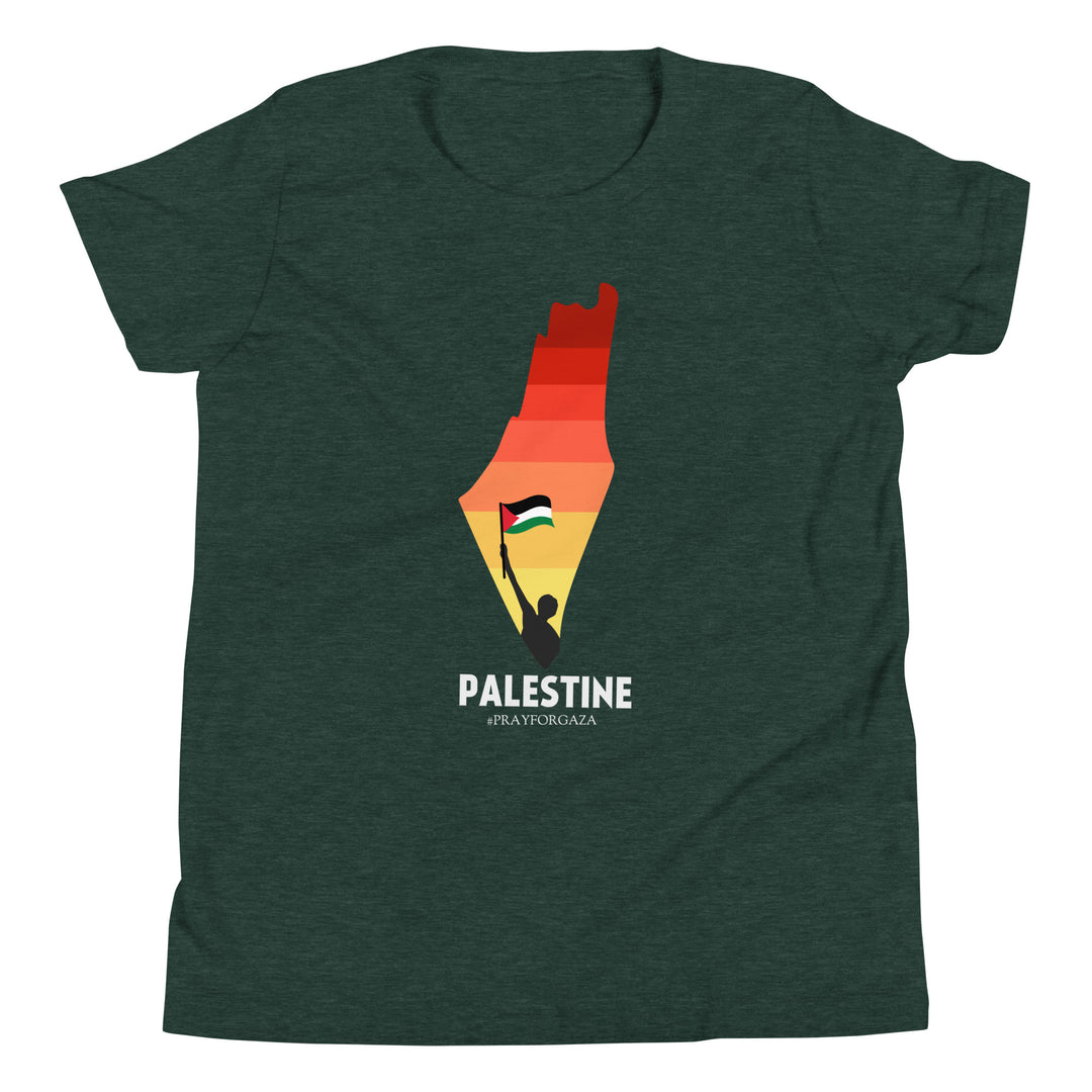 Youth Short Sleeve T-Shirt - Palestine Map, Heather Forest