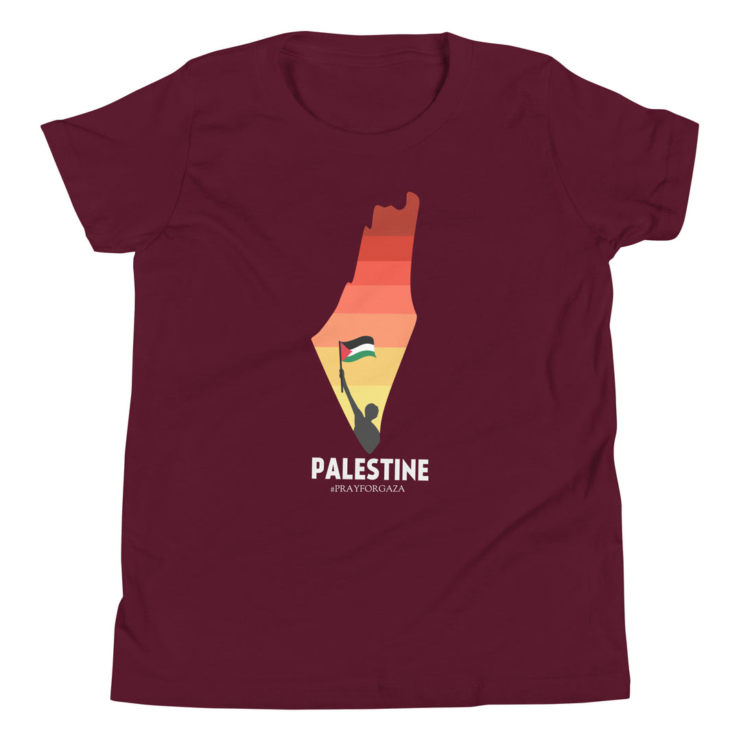 Youth Short Sleeve T-Shirt - Palestine Map, Maroon